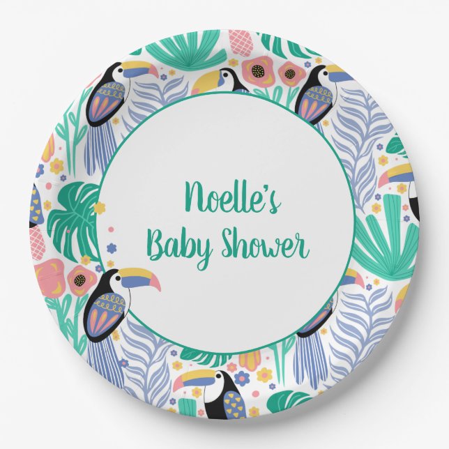 Thank You Tropical Toucan Bird Baby Shower Paper Plates (Front)