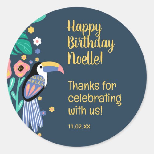 Thank You Tropical Toucan Bird Birthday Classic Round Sticker