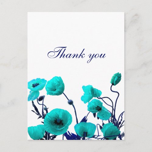 Thank You Turquoise Blue Poppy Floral Art Custom Postcard