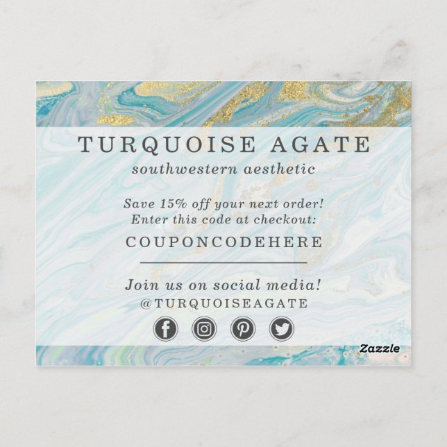 Thank You Turquoise Gold Agate Stone Geode Coupon Postcard (Back)