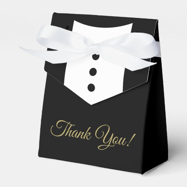 Thank You Tuxedo Black & Gold Wedding  Favor Boxes (Front Side)