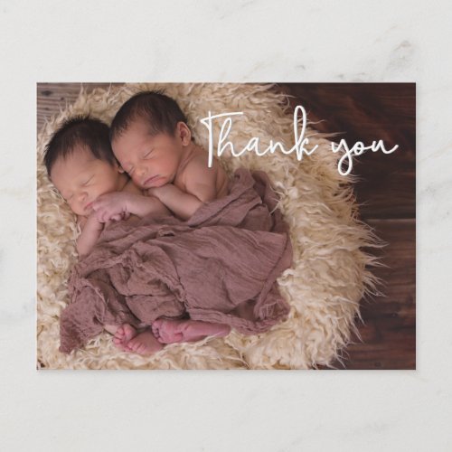 Thank You Twin baby Birth Announcement Script Postcard