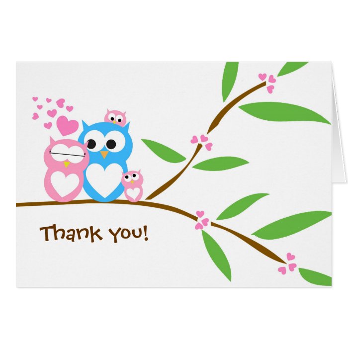 Thank you Twin Baby Girl Owl Baby Shower Note Card