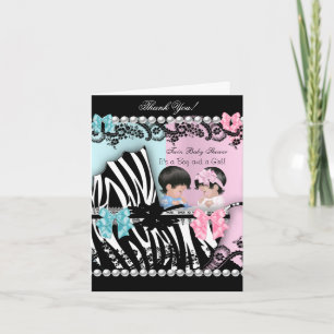 Thank You Twin Baby Shower Cute Girl Pink Boy Blue