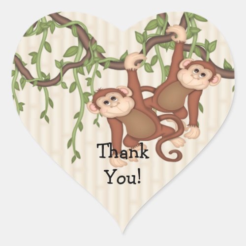 Thank You Twin Monkeys Baby Shower Heart Sticker