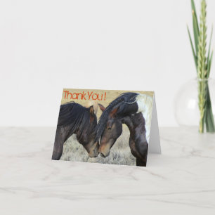 Thank You. Two Brown Wild Horses Nuzzling Letterpress Thank You Card