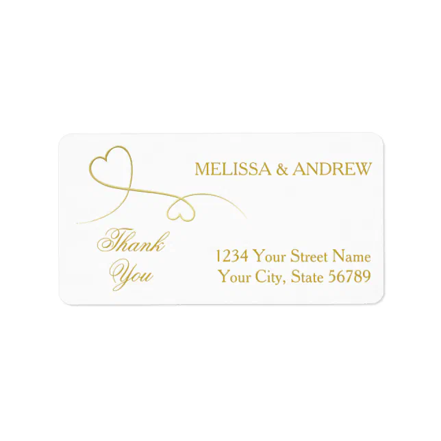 Thank You | Two Elegant Gold Hearts Wedding Label | Zazzle
