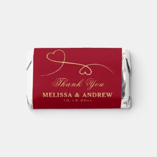 Thank You, Two Gold Hearts - Burgundy Personalized Hershey's Miniatures