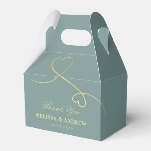 Thank You Two Gold Hearts Emerald Green Wedding Favor Boxes