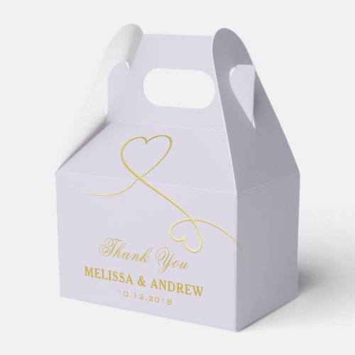 Thank You  Two Gold Hearts  Lavender Wedding Favor Boxes