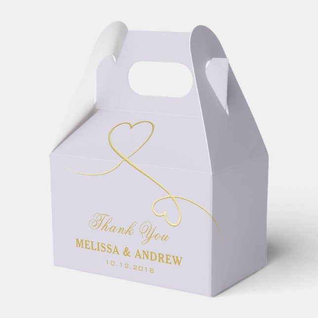 Thank You | Two Gold Hearts | Lavender Wedding Favor Boxes (Front Side)