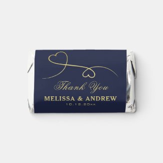 Thank You, Two Gold Hearts, Navy Blue Personalized Hershey's Miniatures