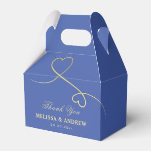 Thank You Two Gold Hearts Navy Blue Wedding Favor Boxes