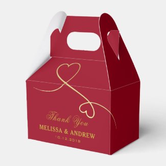 Thank You Two Gold Hearts Personalized Red Wedding Favor Box