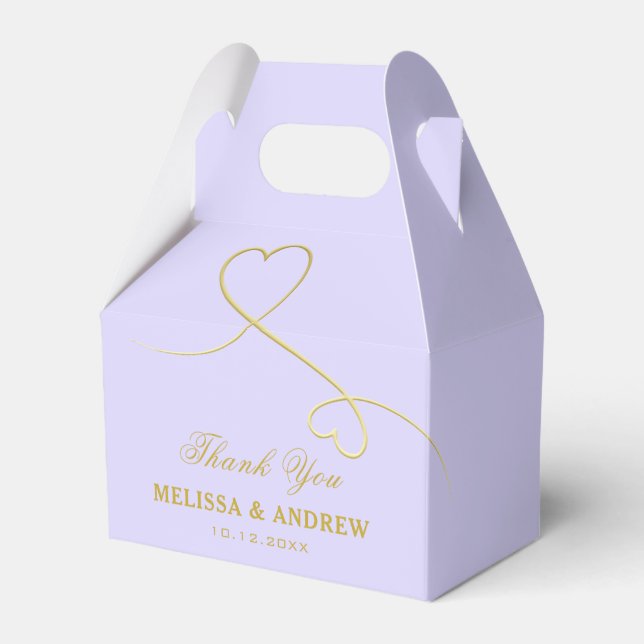 Thank You | Two Gold Hearts | Personalized Wedding Favor Boxes (Front Side)