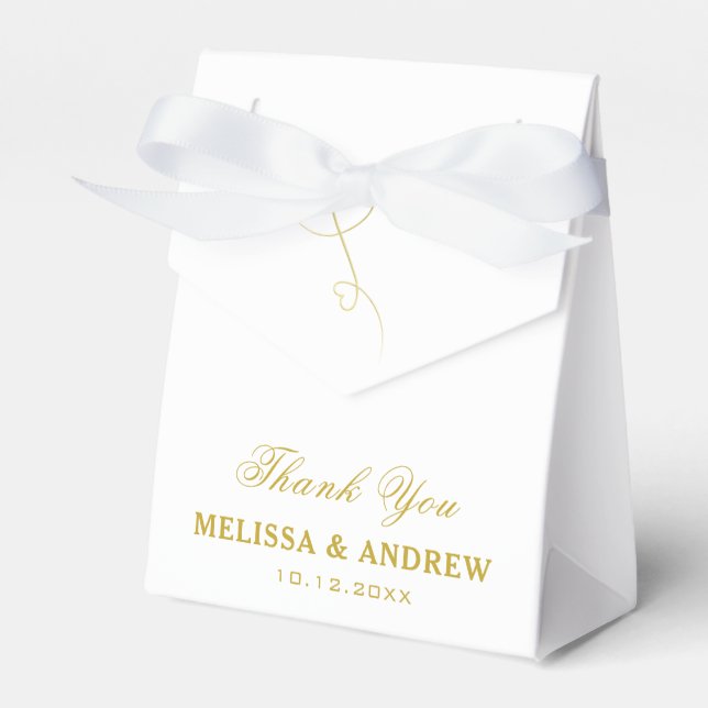Thank You | Two Gold Hearts | Personalized Wedding Favor Boxes (Front Side)