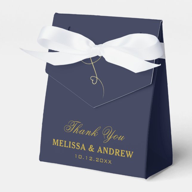 Thank You | Two Gold Hearts | Personalized Wedding Favor Boxes (Front Side)