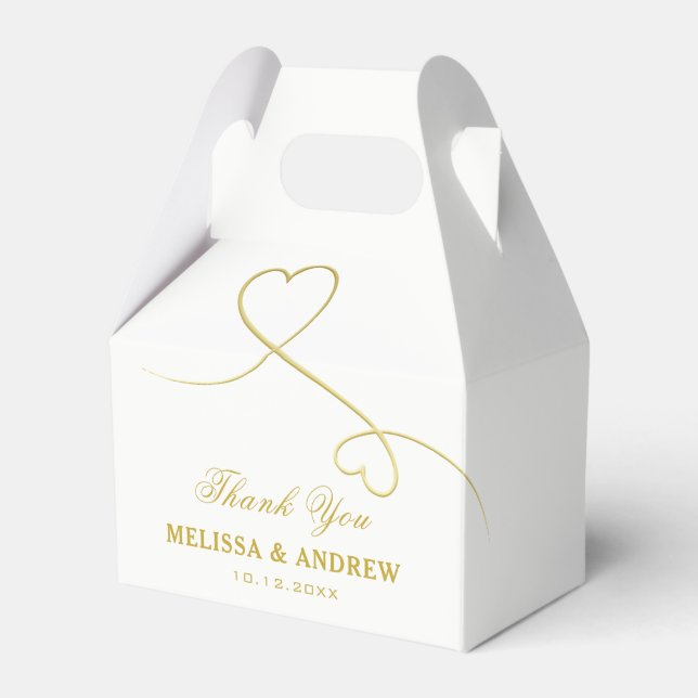 Thank You | Two Gold Hearts | Personalized Wedding Favor Boxes (Front Side)