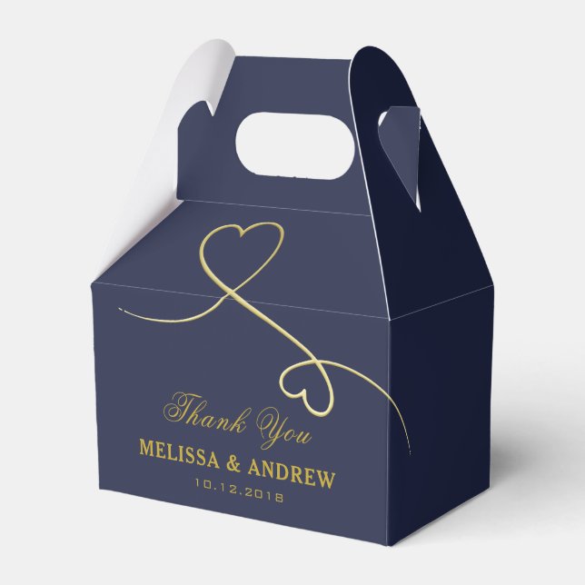 Thank You | Two Gold Hearts | Personalized Wedding Favor Boxes (Front Side)