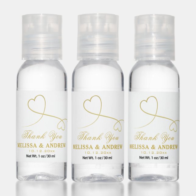 Thank You | Two Gold Hearts | Personalized Wedding Hand Sanitizer (Set)