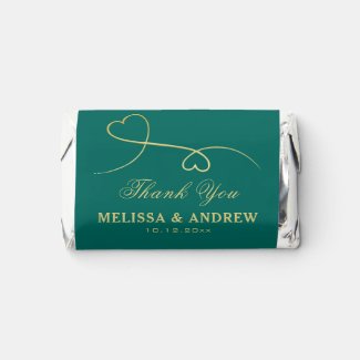 Thank You, Two Gold Hearts Teal Green Personalized Hershey's Miniatures