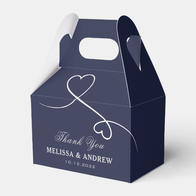 Thank You | Two Silver Hearts Personalized Wedding Favor Boxes (Front Side)