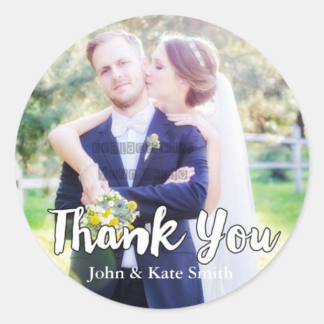 THANK YOU Typography 2 Wedding Favor Stickers (Front)
