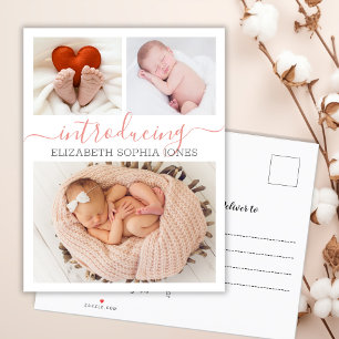 Thank You Typography 3 Photo Collage Birth  Announcement Postcard