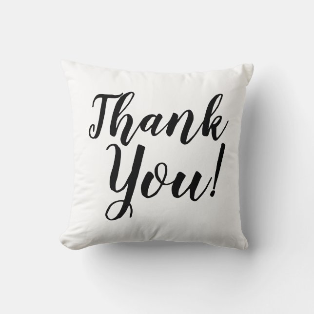 Thank You Typography Black And White Reversible Throw Pillow (Front)