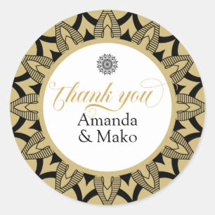 Thank you typography black mandala classic round sticker