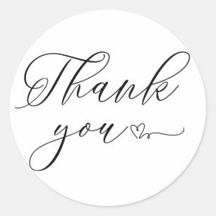 Thank You Typography Black Text Classic Round Sticker