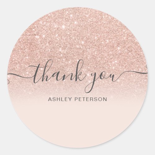 Thank you typography blush rose gold glitter ombre classic round sticker Thank you typography blush rose gold glitter ombre classic round sticker