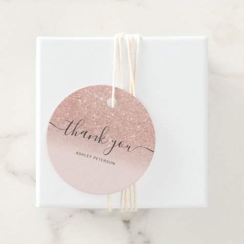 Thank you typography blush rose gold glitter ombre favor tags