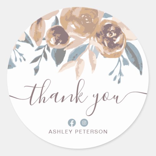 Thank you typography boho floral watercolor classic round sticker