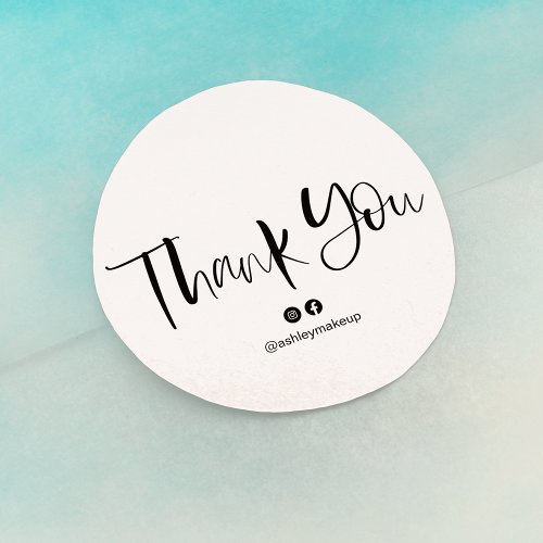 Thank you typography brush font black and white classic round sticker
