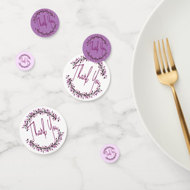 Thank You Typography Chic Purple Leaf Wreath Confetti (Group)