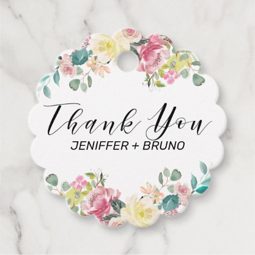 Thank you typography Colorful flowers bouquet Favor Tags