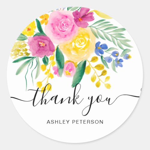 Thank you typography country floral watercolor classic round sticker