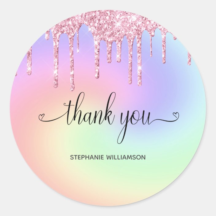 Thank you typography dripping pink glitter ombre classic round sticker ...
