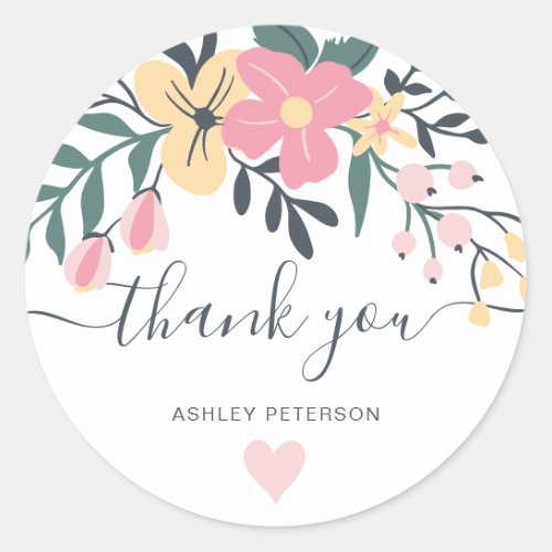 Thank you typography editable cute pastel floral classic round sticker