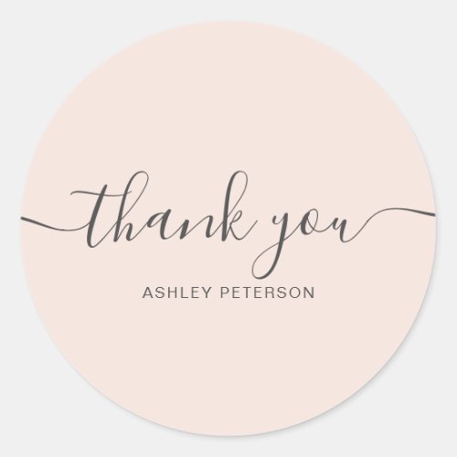 Thank you typography elegant chic blush pink classic round sticker