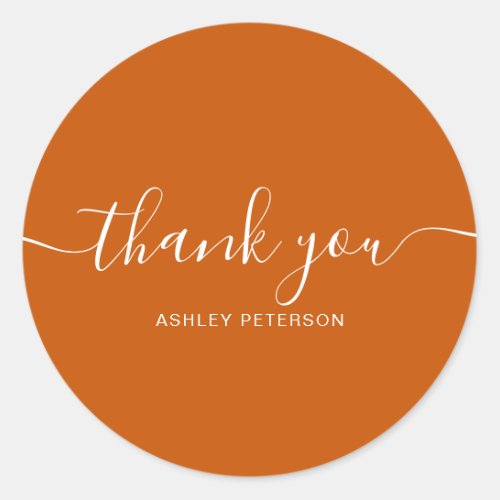 Thank you typography elegant chic burnt orange classic round sticker