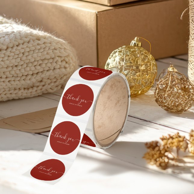 Thank you typography elegant chic Red Classic Round Sticker (Thank you typography elegant chic Red Classic Round Sticker)