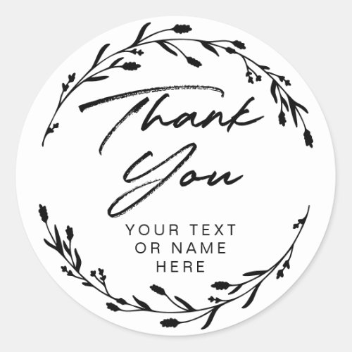 Thank you typography floral wreath classic round sticker