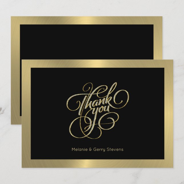 Thank you typography, gold & black background card (Front/Back)