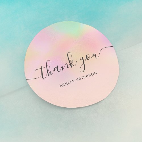Thank you typography iridescent pearl nacre ombre classic round sticker