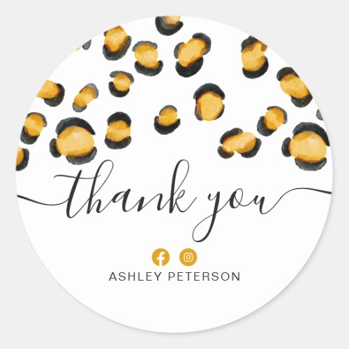 Thank you typography leopard spot  watercolor classic round sticker