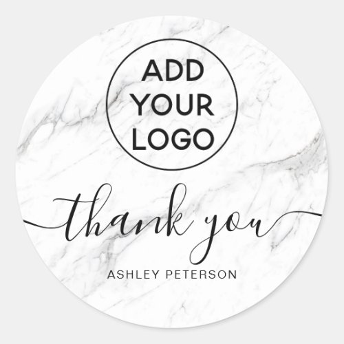 Thank you typography logo black white marble classic round sticker