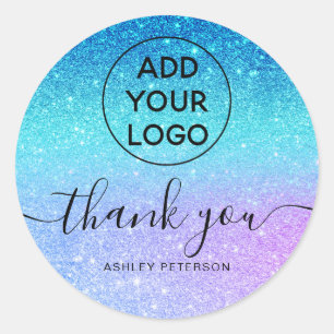 Thank you typography logo mermaid glitter blue classic round sticker