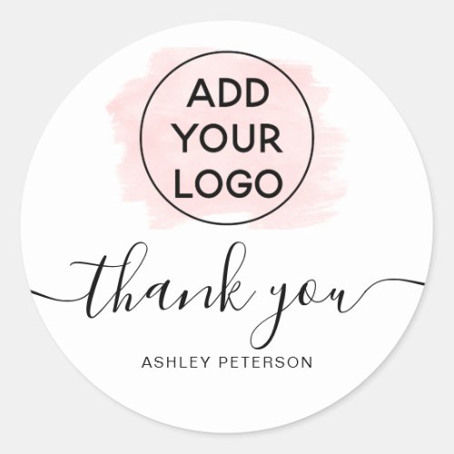 Thank you typography logo pink brushstroke classic round sticker